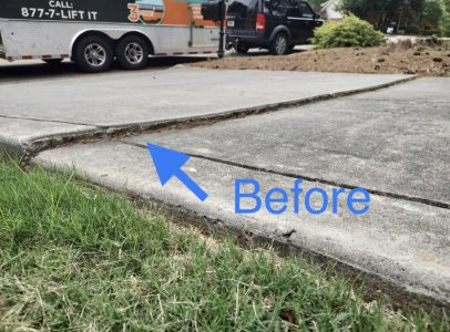 Before: Our client called on us to repair their driveway which had a slab that sank several inches below the adjacent slabs.